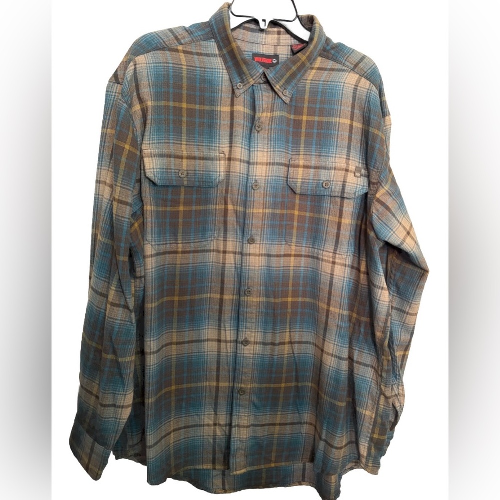Wolverine Men's Plaid Shirt in Blue and Brown Size XL